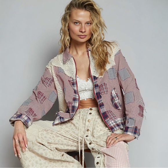 NWT POL Boho Plaid Patchwork Jacket - Picture 3 of 8